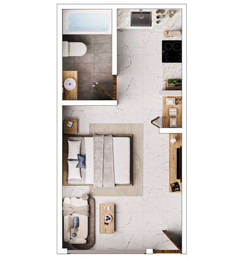 Floor plan for studio, 1.5 baths, 325 sqft